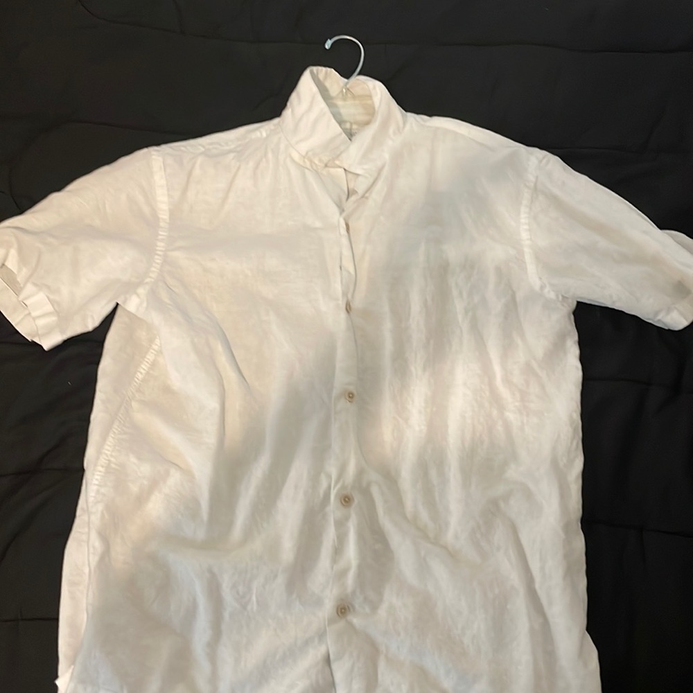 Men button up shirt white casual